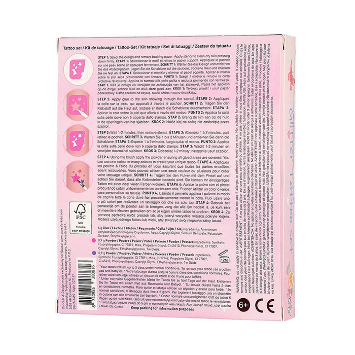 Księżniczka Tatuaże brokatowe z szablonami dla dzieci 12 el. Souza!