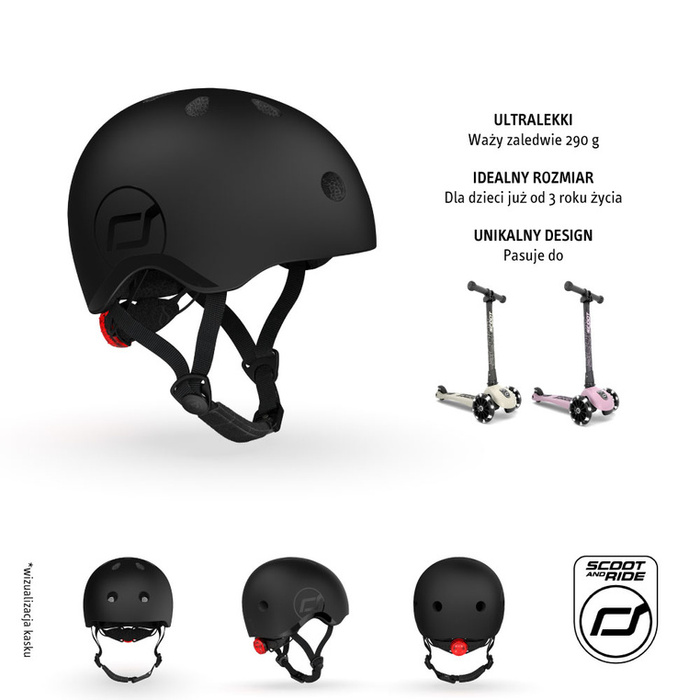 SCOOTANDRIDE Kask S-M dla dzieci 3+ lat Black