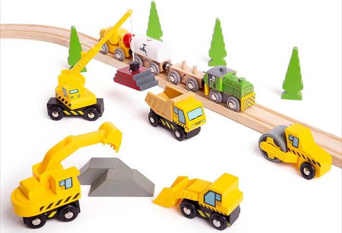 Zestaw drewnianych pojazdów budowlanych Bigjigs Rail