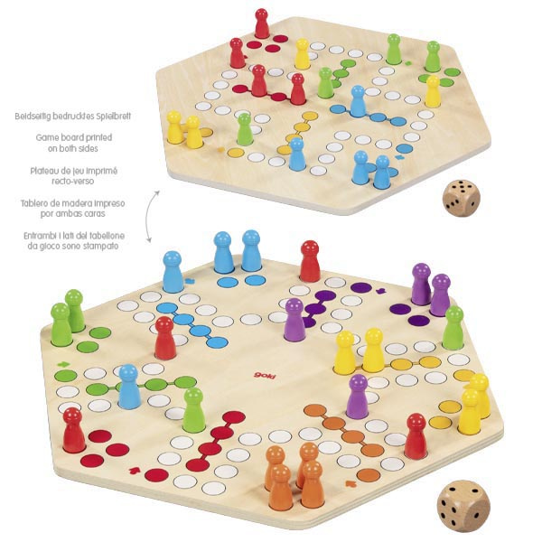 Ludo chińczyk podwójna drewniana gra planszowa dla 6 i 4 graczy Goki