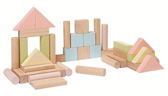 Pastelowe klocki drewniane 40 elementów Plan Toys