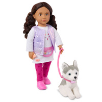 Lalka dla dzieci ESTELLA 46cm z pieskiem Husky i akcesoriami Our Generation