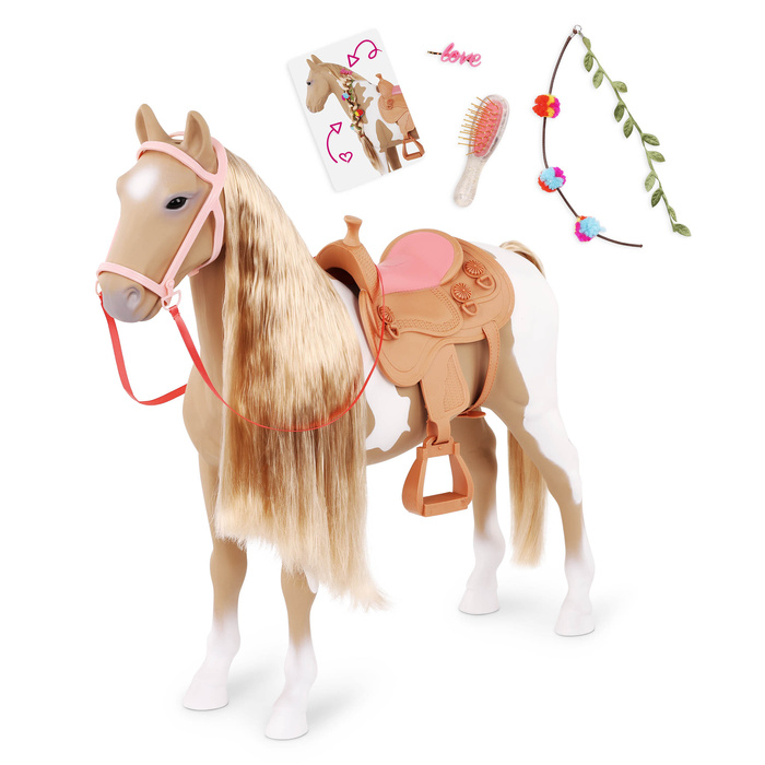 Duży Koń dla lalki Palomino z akcesoriami do czesania i stylizacji 50cm Our Generation