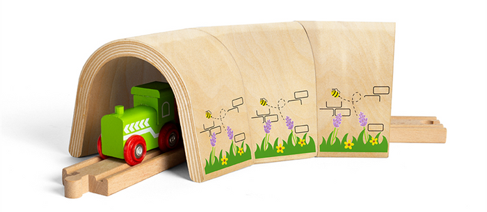 Tunel kolejowy kręty drewniany dodatek do kolejki dla dzieci Podróż łąką Bigjigs Toys