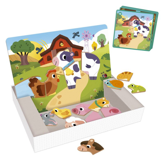 Układanka magnetyczna Farma 12 drewnianych figurek zwierząt Goula