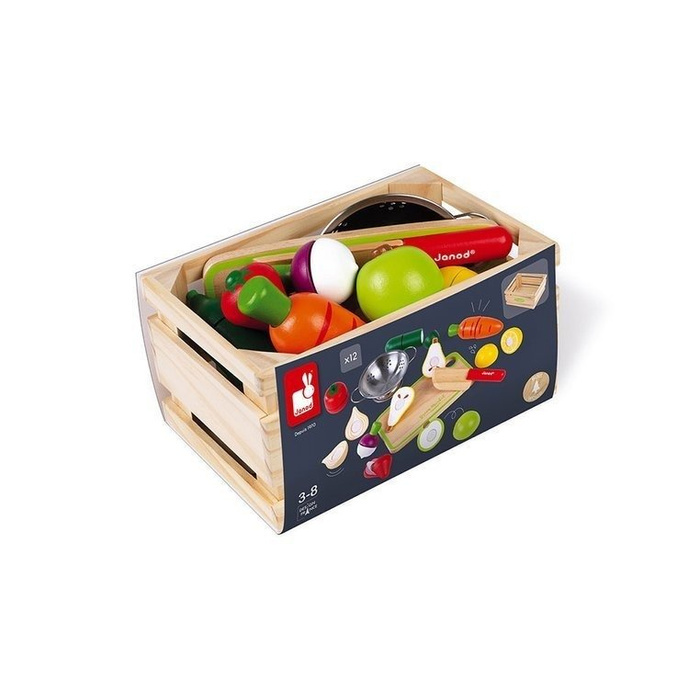 Drewniana skrzynka z warzywami i owocami Green Market 22 elementy 3-8 lat, Janod