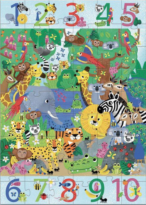 Puzzle kartonowe gigant ,,Dżungla 1 do 10"z łamigłówką 54 el Djeco 