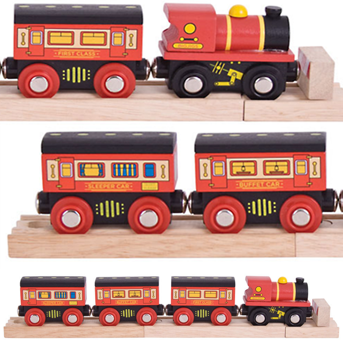 Czerwona lokomotywa z wagonami sypialnymi,  Bigjigs Rail