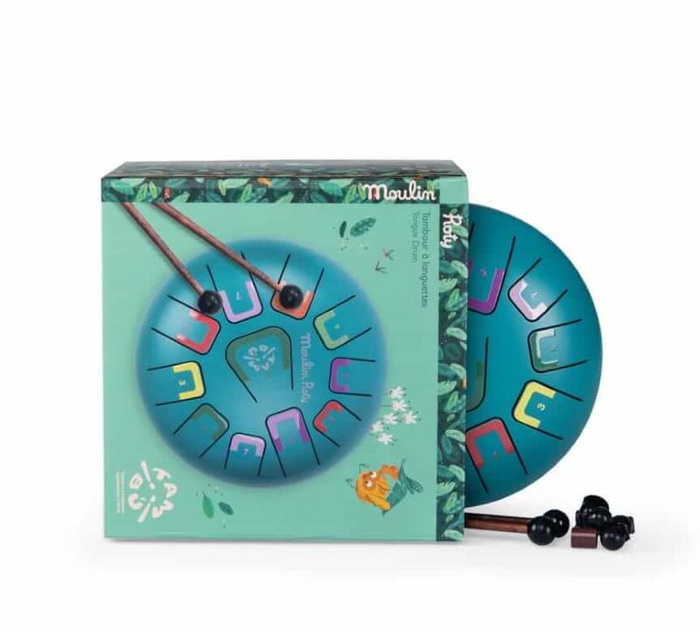 Instrument muzyczny duży bębenek językowy ciemny turkus DANS LA JUNGLE Moulin Roty