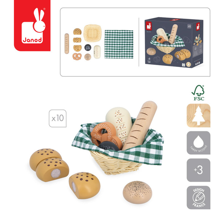 Zabawkowe jedzenie drewniane pieczywo w koszyku Shiny Grandma Janod