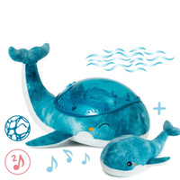 Cloud b® Tranquil Whale™ Blue Family Lampka z projekcją świetlną i grzechotką Wieloryb niebieski