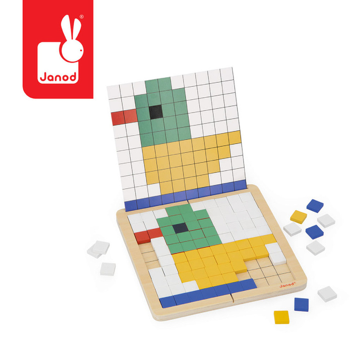 Drewniana układanka mozaika piksele symetria i kodowanie 4w1 Janod