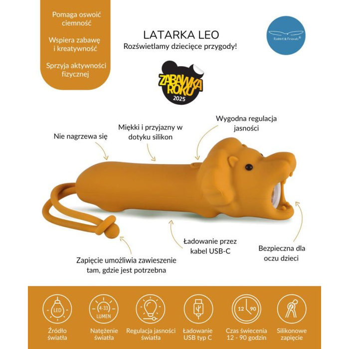 Latarka dziecięca Lew Leo Rabbit & Friends