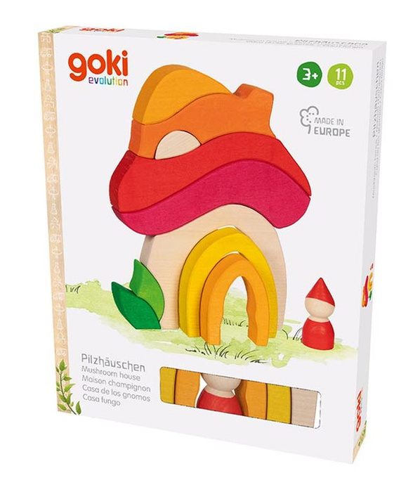 Układanka 3D drewniane klocki Domek krasnala grzybek Goki