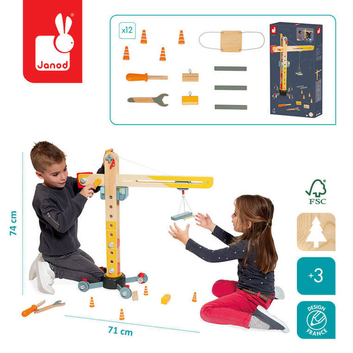Drewniany dźwig do składania z narzędziami Janod