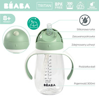 Butelka tritanowa ze słomką Kubek niekapek 300 ml Sage green Beaba