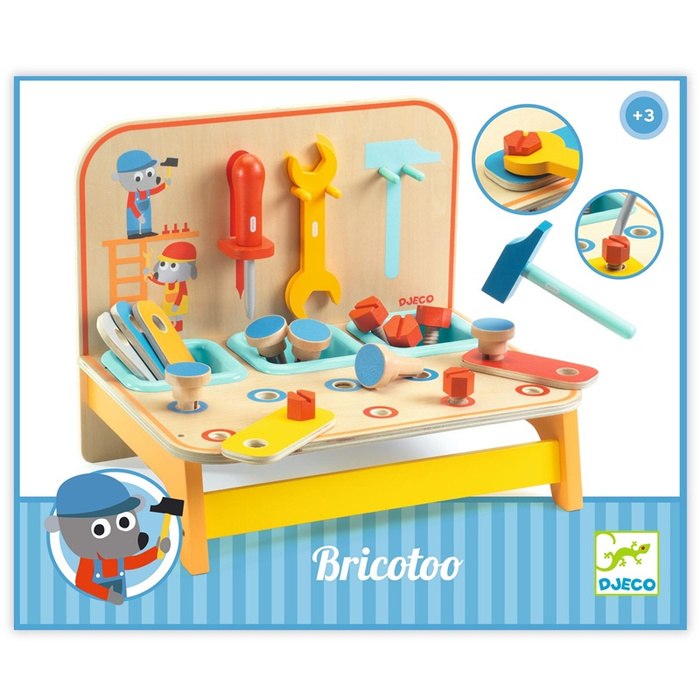 Djeco Stół warsztatowy z narzędziami dla dzieci Zestaw 18 elementów do majsterkowania