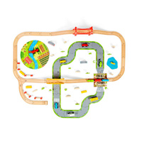 Drewniana kolejka z zestawem dróg i obszarów wiejskich, 80 elementów, Bigjigs Rail