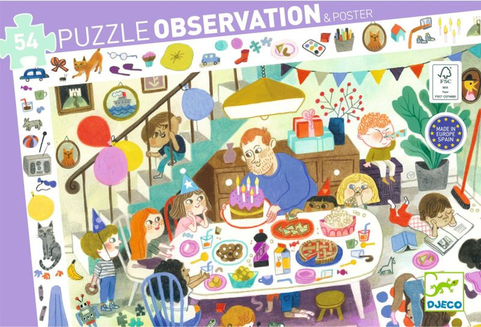 Puzzle dla dzieci obserwacja Urodziny 54 elementy Djeco