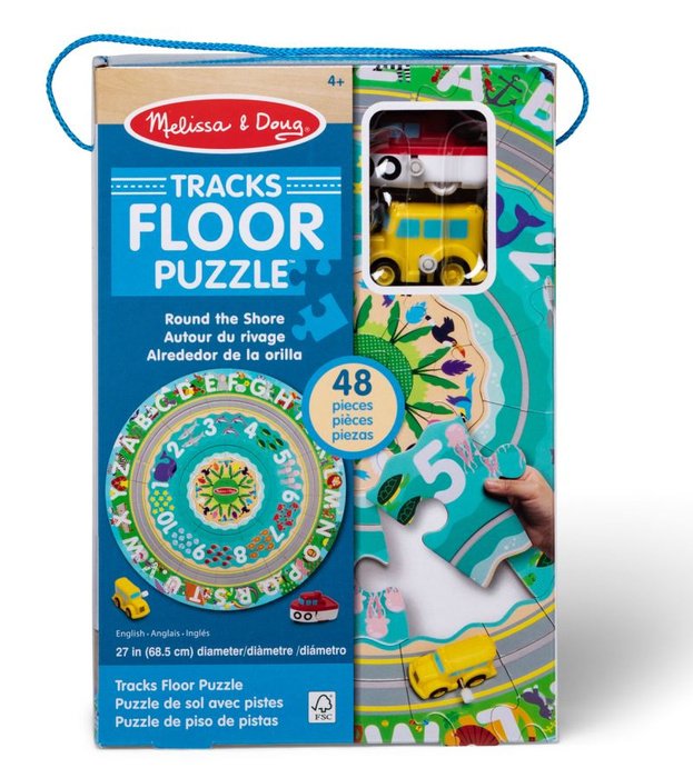 Puzzle podłogowe z torem i autkami Alfabet i cyfry 48 el. Melissa & Doug