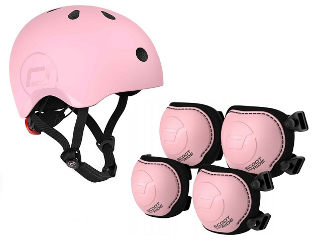 SCOOTANDRIDE Dziecięcy Kask i Ochraniacze Rose S-M ochronny Zestaw 3 lata+