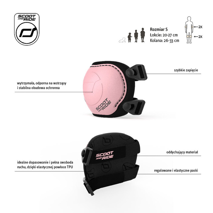 SCOOTANDRIDE Dziecięcy Kask i Ochraniacze Rose S-M ochronny Zestaw 3 lata+