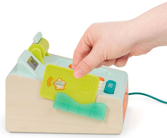 Kasa fiskalna do zabawy dla dzieci kalkulator i skaner kart Mini Cashier Playset B.Toys