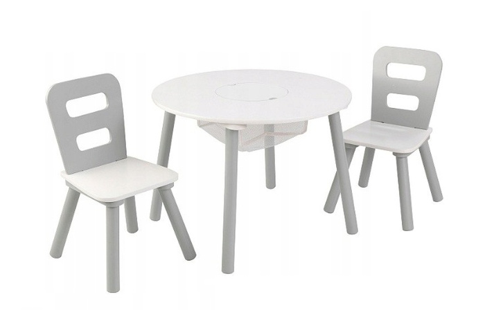 Okrągły stolik z krzesełkami Biel i szarość KidKraft