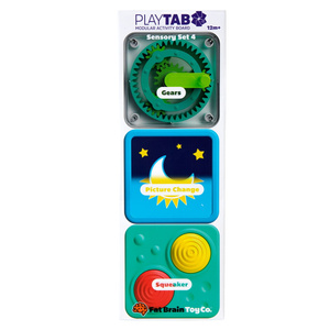 Trzy sensoryczne kwadraty PlayTab Zestaw 4 z kołem zębatym Fat Brain Toy