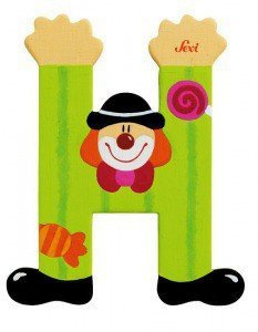 Drewniana literka H, Clown