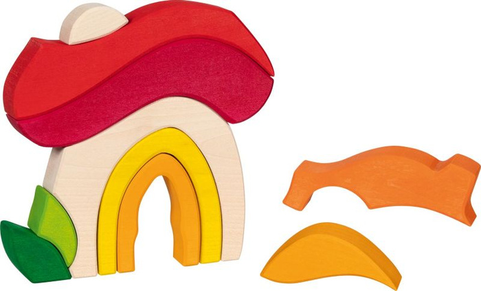 Układanka 3D drewniane klocki Domek krasnala grzybek Goki