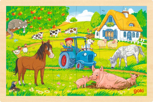 Drewniane puzzle dla dzieci 24 el Farma Goki 