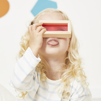 Klocki drewniane dla dzieci sensoryczne przeźroczyste kolorowe Janod