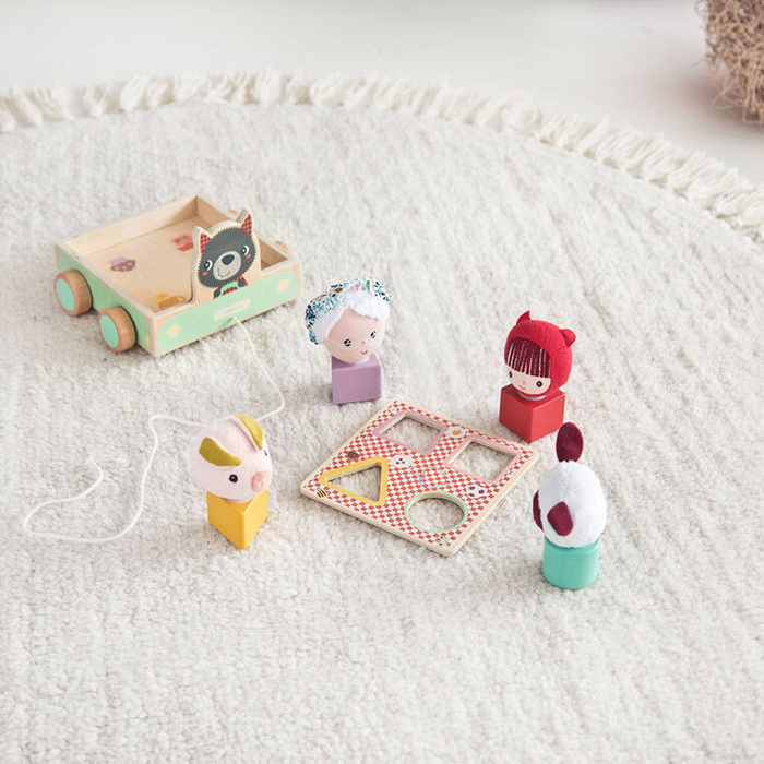 Drewniany wózek z sorterem do ciągnięcia Wilk Louis LILLIPUTIENS