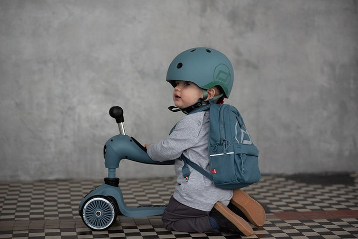 SCOOTANDRIDE Dziecięcy Kask XXS-S 1-5 lat światło LED magnetyczne zapięcie Blueberry