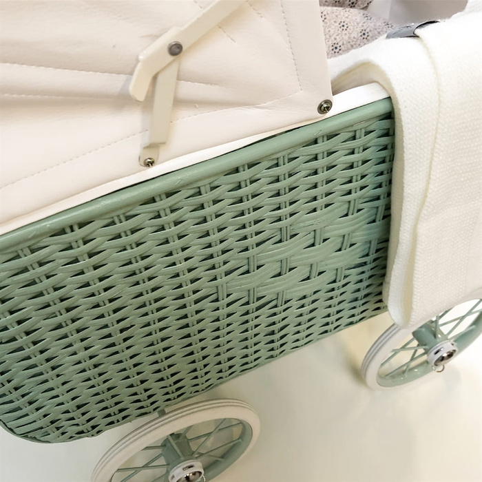 Wózek retro dla lalek Doll Pram Retro Rattan Green Astrup