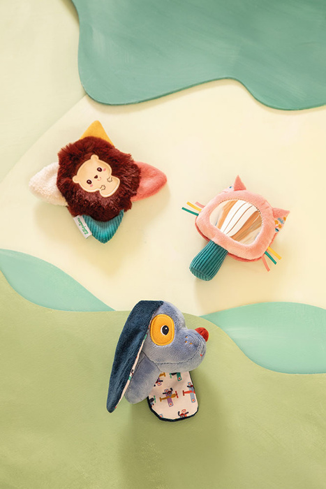 Lilliputiens Zestaw 3 wielofunkcyjnych zabawek sensorycznych dla niemowląt Piesek Jules, Kotka Jeanne i Jeżyk Leon 