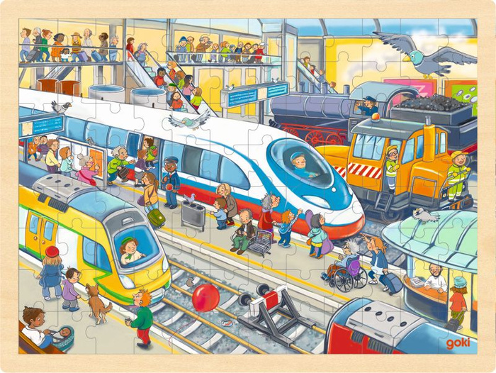 Drewniane puzzle dla dzieci 96 el Stacja kolejowa Goki 