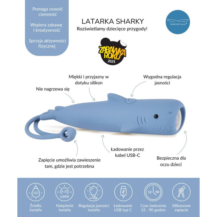 Latarka dziecięca Rekin Sharky Rabbit & Friends