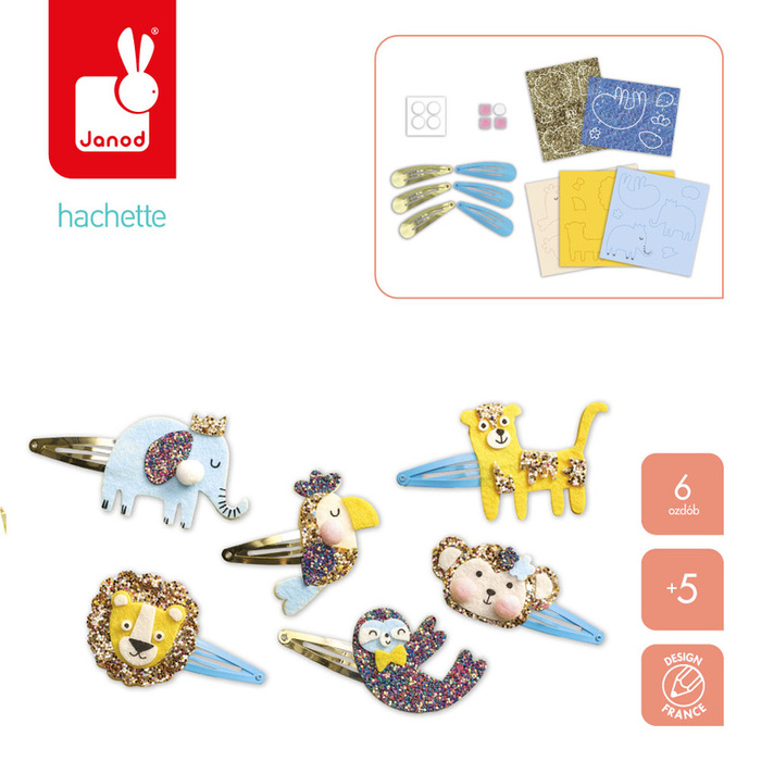 Zestaw kreatywny dla dzieci do tworzenia biżuterii Brokatowe spinki do włosów Egzotyczne zwierzęta Janod