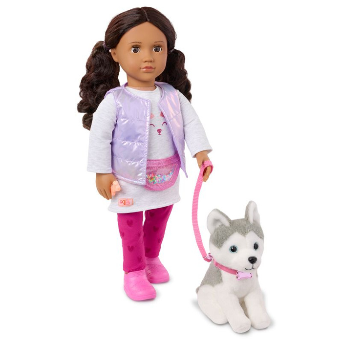 Lalka dla dzieci ESTELLA 46cm z pieskiem Husky i akcesoriami Our Generation