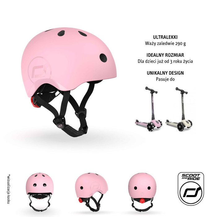 SCOOTANDRIDE Dziecięcy Kask i Ochraniacze Rose S-M ochronny Zestaw 3 lata+