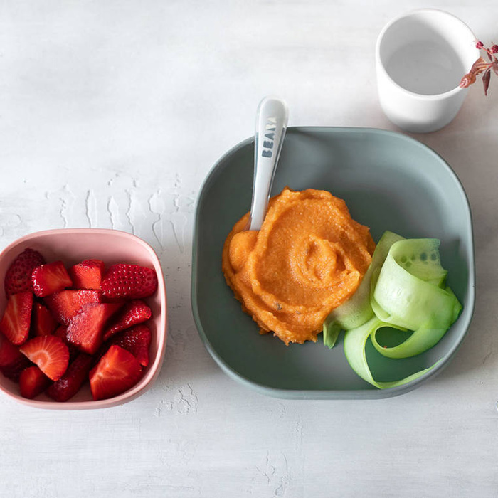 Komplet naczyń z silikonu z przyssawką eucalyptus Beaba