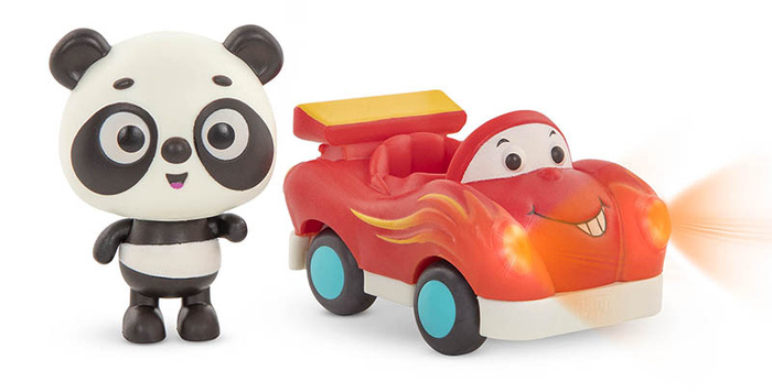 Zestaw 3 miękkich mini samochodzików sensorycznych światło i dźwięk Light Up Cars B.toys