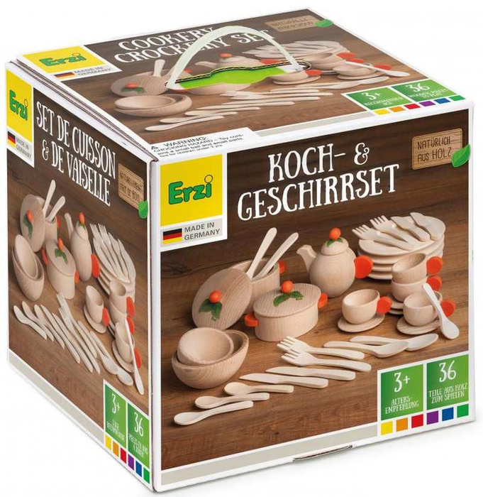 Zestaw akcesoriów kuchennych z drewna do gotowania i kreatywnej zabawy dla dzieci Erzi
