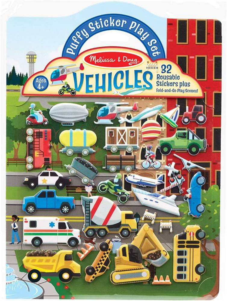 Książeczka z naklejkami wielokrotnego użytku Pojazdy Melissa & Doug