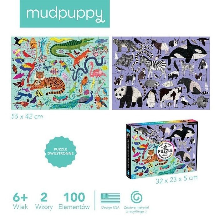 Puzzle dwustronne Królestwo zwierząt 100 el Mudpuppy 